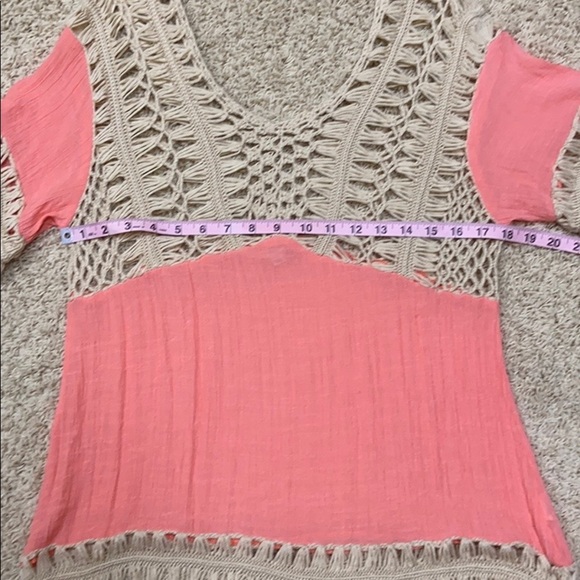 Kori Peach Bohemian Crochet Lace Fringe Top Swim Coverup Dress Gauzy Sz S - Picture 4 of 11